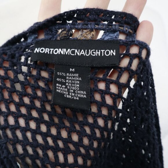 Norton Mcnaughton Open Knit Cardigan Womens M Navy Grannycore Cottagecore Boho - Picture 3 of 16